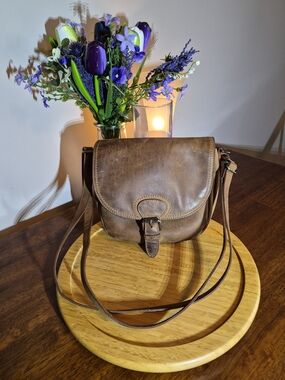 Adrian Klis Buffalo Hide Soft Leather Crossbody Saddle Bag Purse - Brown